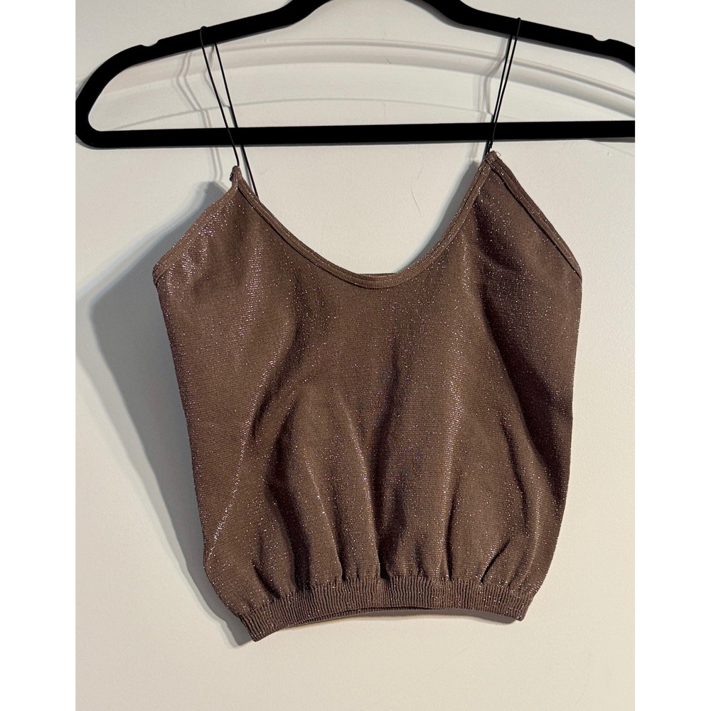 Intimately Free People Camisole M/L Brown Metallic Knit Cami Cropped Boho Glam